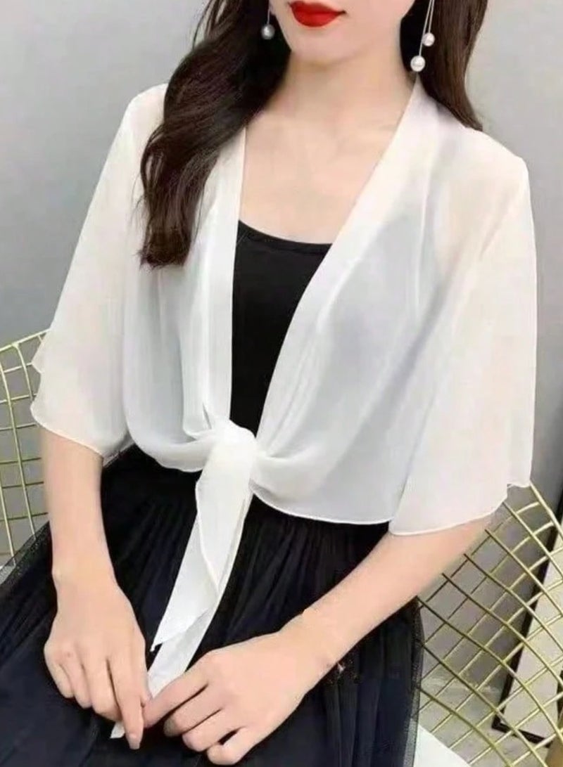 Shein 1pc Chiffon Shawl Cover Up For Women, Short Lightweight Shrug For Spring/Summer, Versatile Beach Cover Up, Sun Protection - Image 1